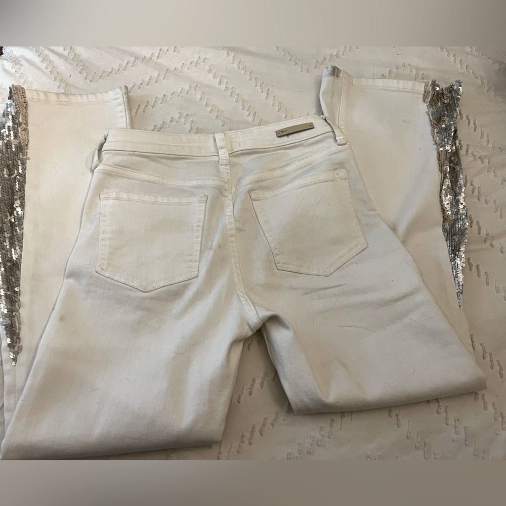 Pilcro and the Letterpress white jeans silver leg sequins flare bottom